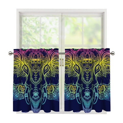 Rainbow Indian Elephant Print Tier Curtains