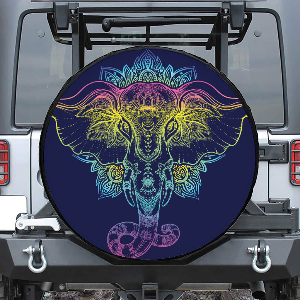 Rainbow Indian Elephant Print Tire Cover