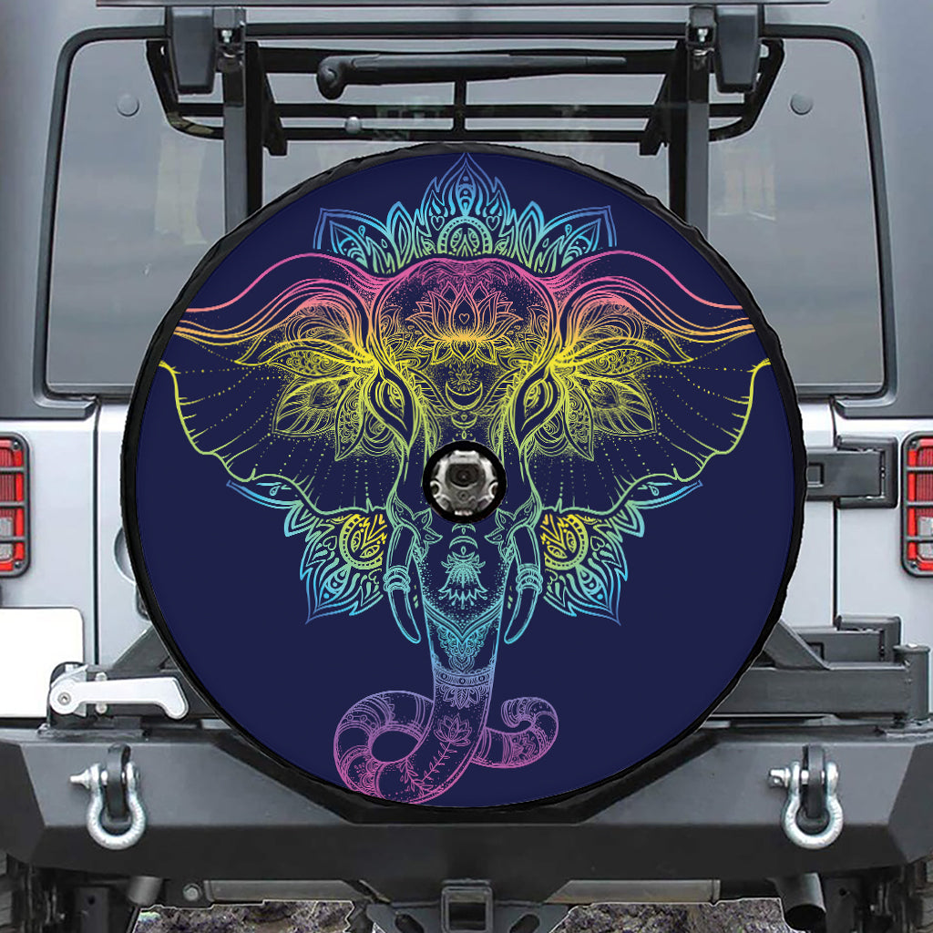 Rainbow Indian Elephant Print Tire Cover With Camera Hole