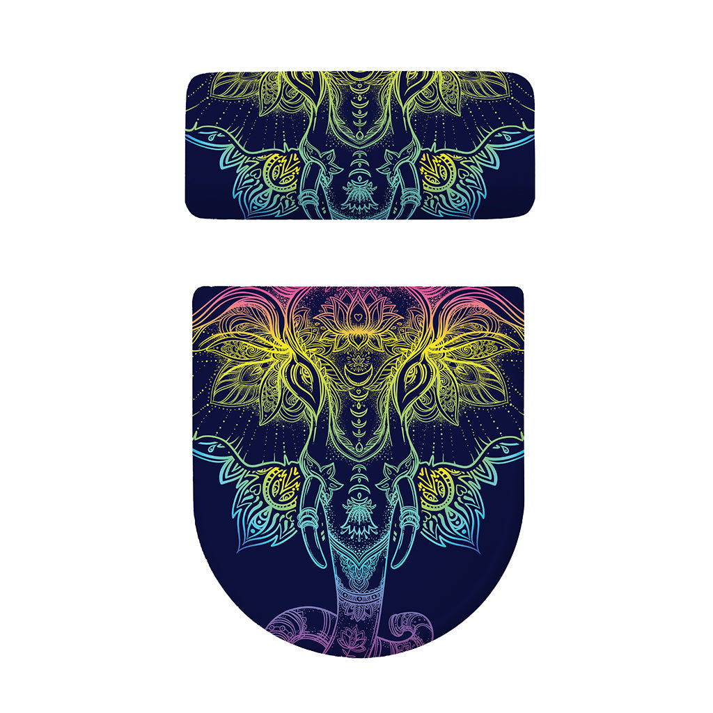 Rainbow Indian Elephant Print Toilet Lid And Tank Cover Set