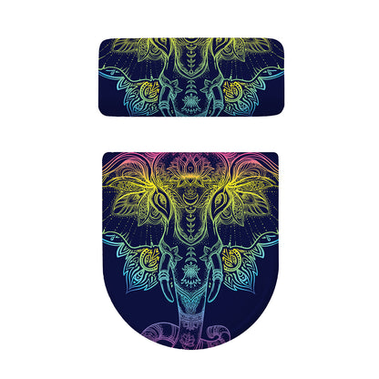 Rainbow Indian Elephant Print Toilet Lid And Tank Cover Set