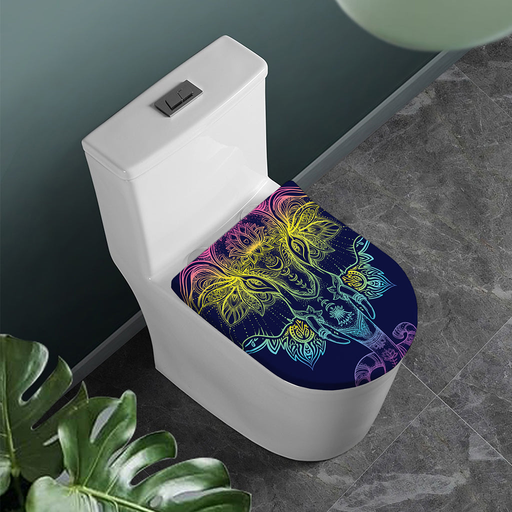 Rainbow Indian Elephant Print Toilet Lid Cover