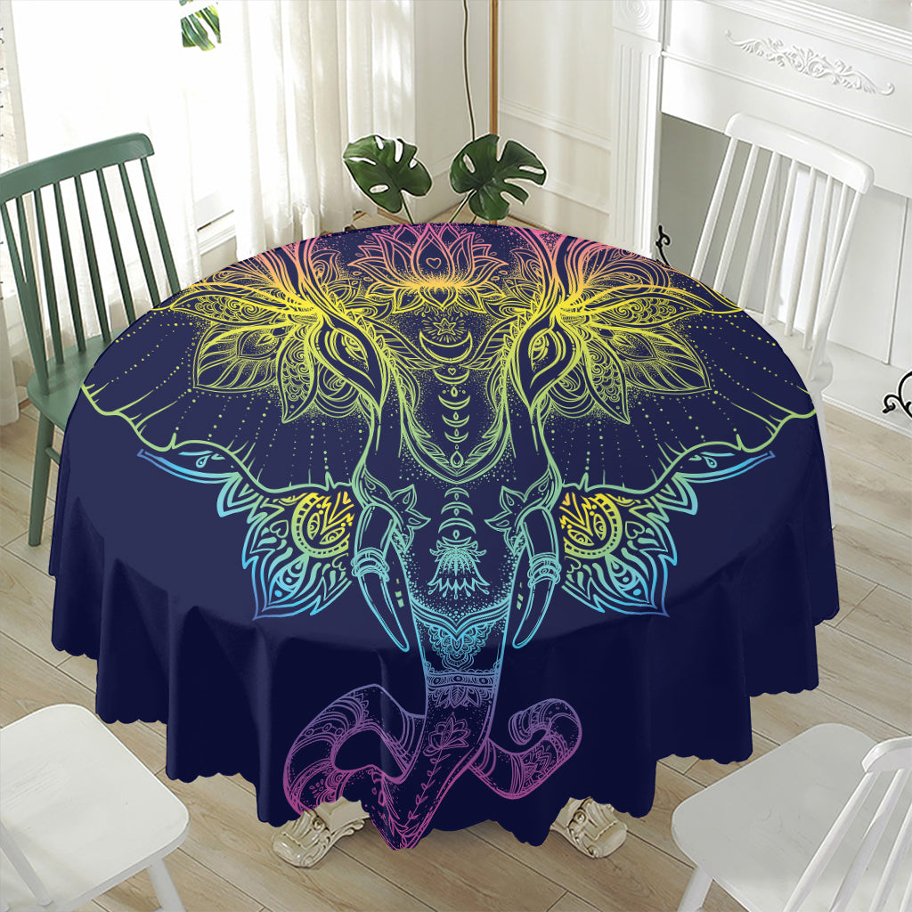 Rainbow Indian Elephant Print Waterproof Round Tablecloth