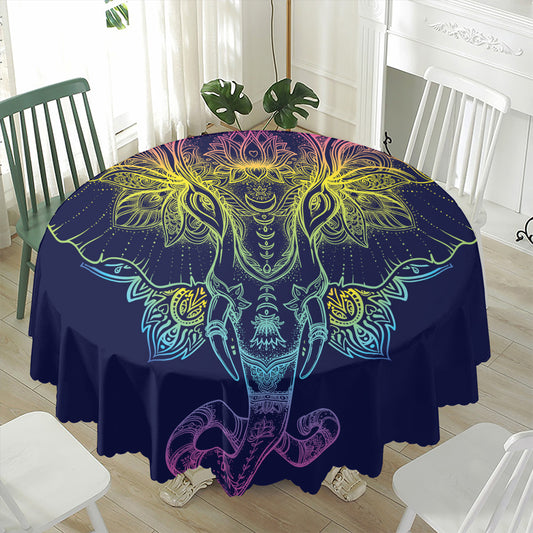 Rainbow Indian Elephant Print Waterproof Round Tablecloth