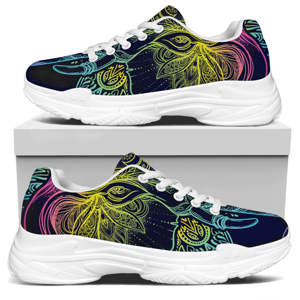 Rainbow Indian Elephant Print White Chunky Shoes