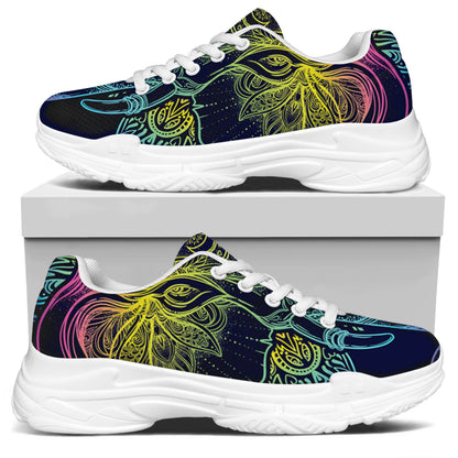 Rainbow Indian Elephant Print White Chunky Shoes