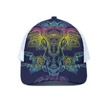 Rainbow Indian Elephant Print White Mesh Trucker Cap