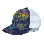 Rainbow Indian Elephant Print White Mesh Trucker Cap