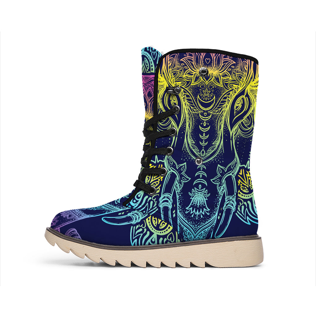 Rainbow Indian Elephant Print Winter Boots