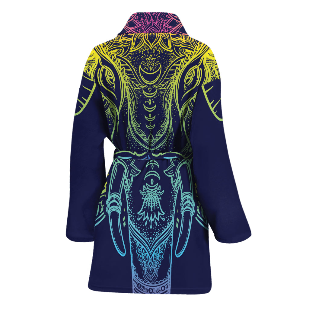 Rainbow Indian Elephant Print Women's Bathrobe