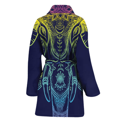 Rainbow Indian Elephant Print Women's Bathrobe
