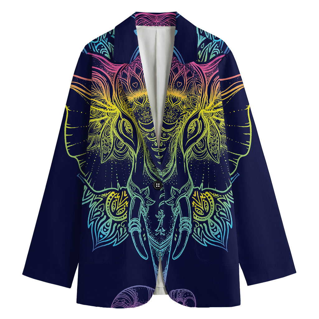 Rainbow Indian Elephant Print Women's Blazer