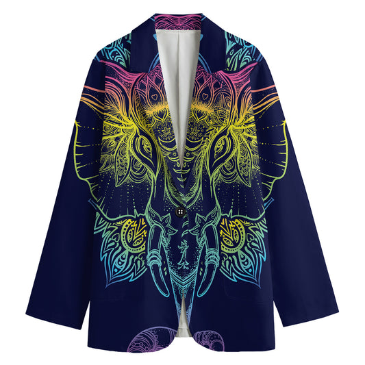 Rainbow Indian Elephant Print Women's Blazer