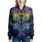 Rainbow Indian Elephant Print Women's Bomber Jacket