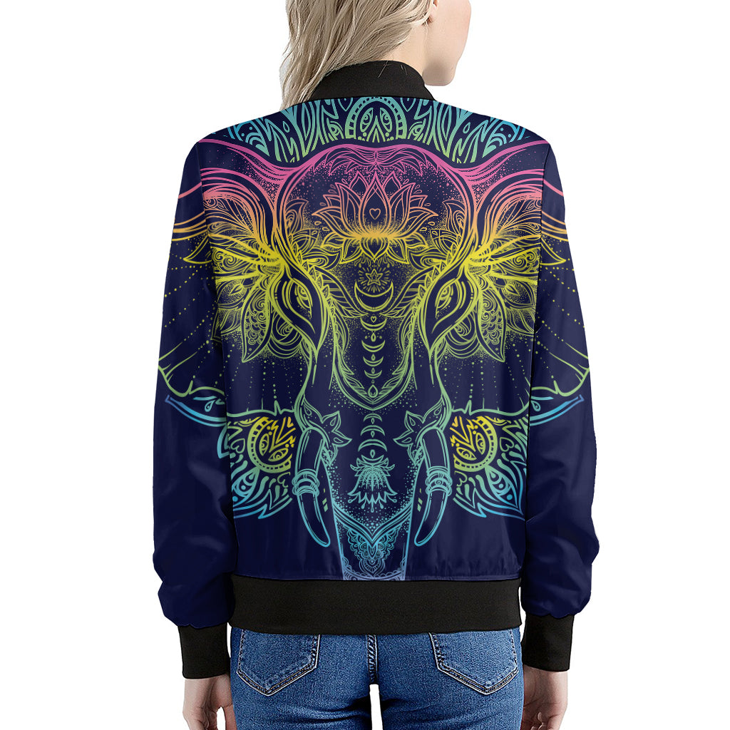 Rainbow Indian Elephant Print Women's Bomber Jacket