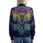 Rainbow Indian Elephant Print Women's Bomber Jacket