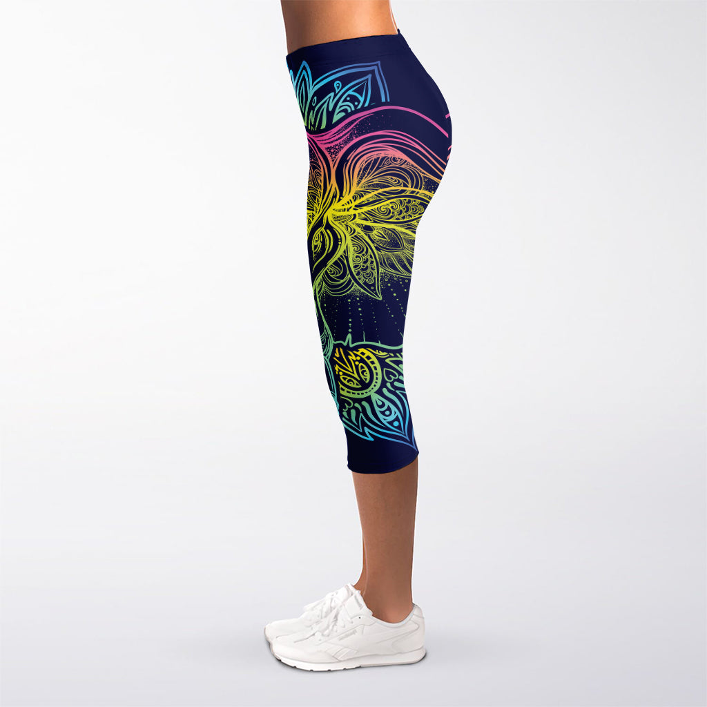 Rainbow Indian Elephant Print Women's Capri Leggings