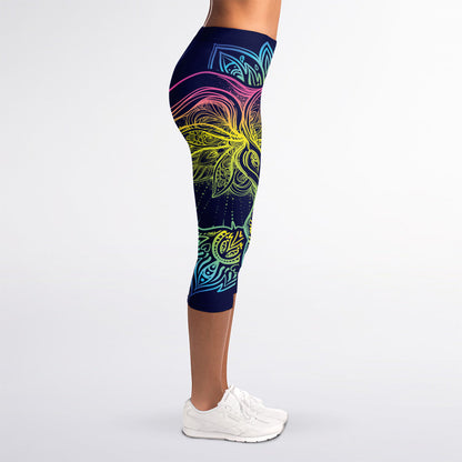 Rainbow Indian Elephant Print Women's Capri Leggings