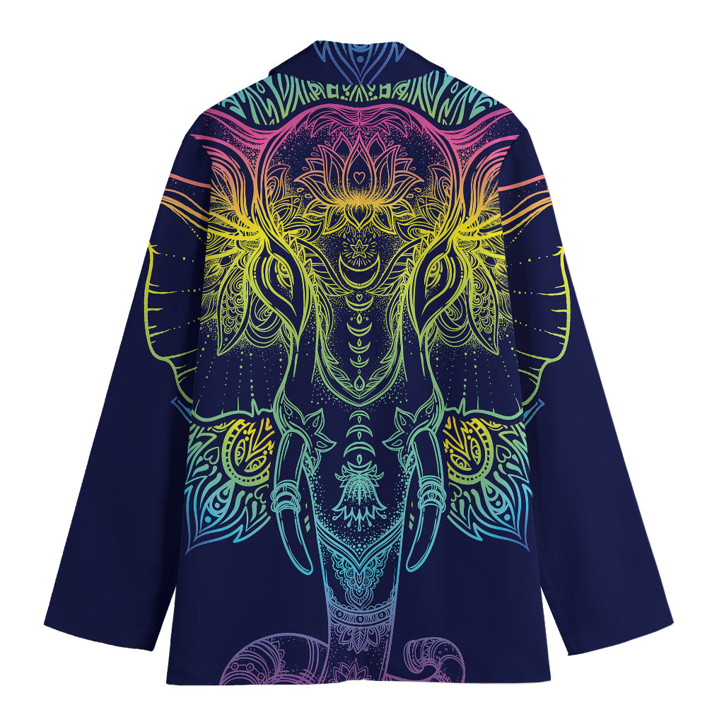 Rainbow Indian Elephant Print Women's Cotton Blazer