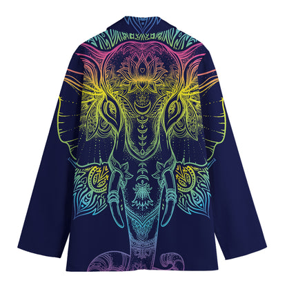 Rainbow Indian Elephant Print Women's Cotton Blazer