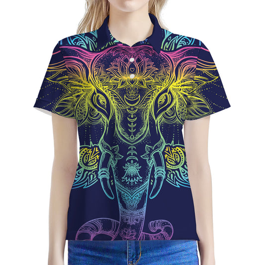 Rainbow Indian Elephant Print Women's Polo Shirt