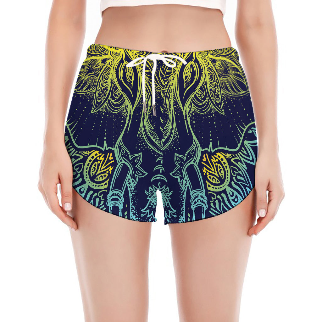 Rainbow Indian Elephant Print Women's Split Running Shorts
