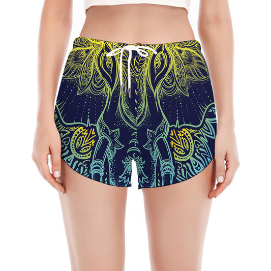 Rainbow Indian Elephant Print Women's Split Running Shorts