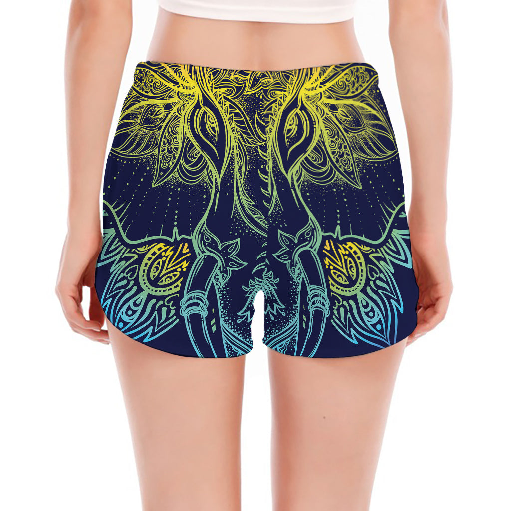 Rainbow Indian Elephant Print Women's Split Running Shorts