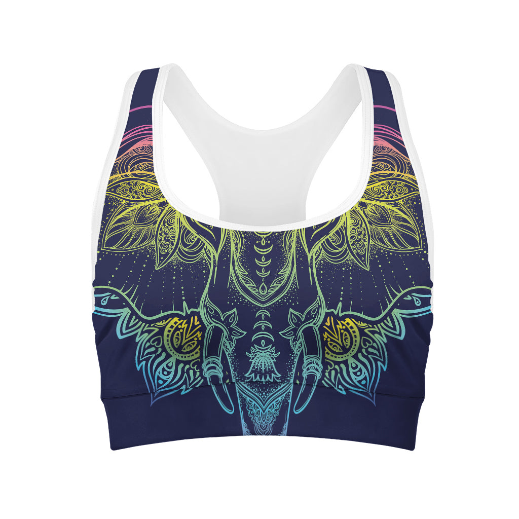 Rainbow Indian Elephant Print Women's Sports Bra