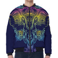 Rainbow Indian Elephant Print Zip Sleeve Bomber Jacket