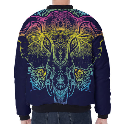 Rainbow Indian Elephant Print Zip Sleeve Bomber Jacket