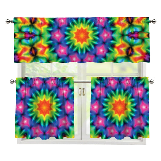 Rainbow Kaleidoscope Print 3 Piece Kitchen Curtains