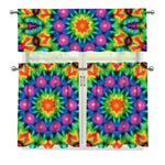 Rainbow Kaleidoscope Print 3 Piece Kitchen Curtains