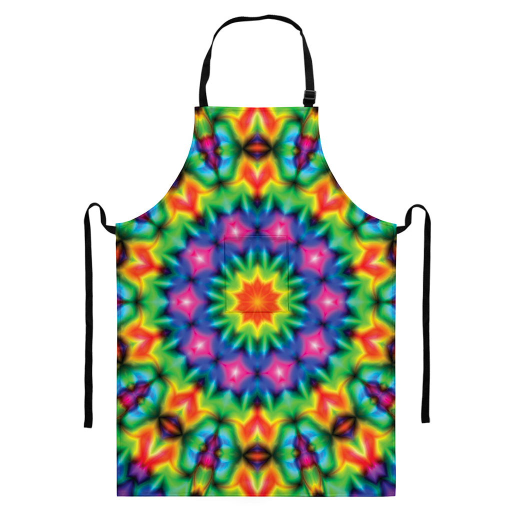 Rainbow Kaleidoscope Print Bib Apron With Pocket