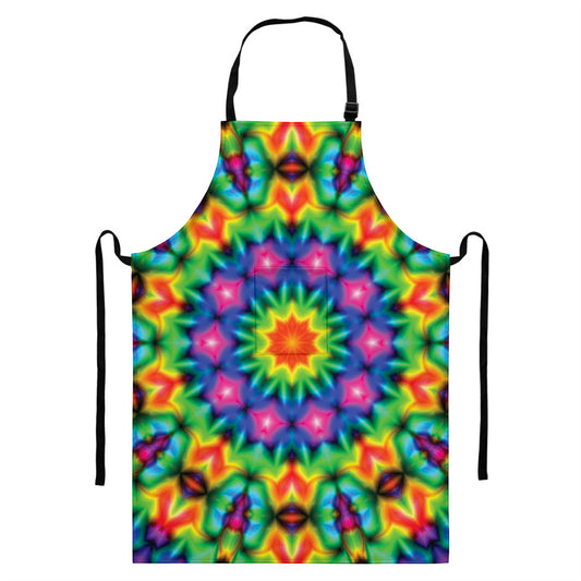 Rainbow Kaleidoscope Print Bib Apron With Pocket