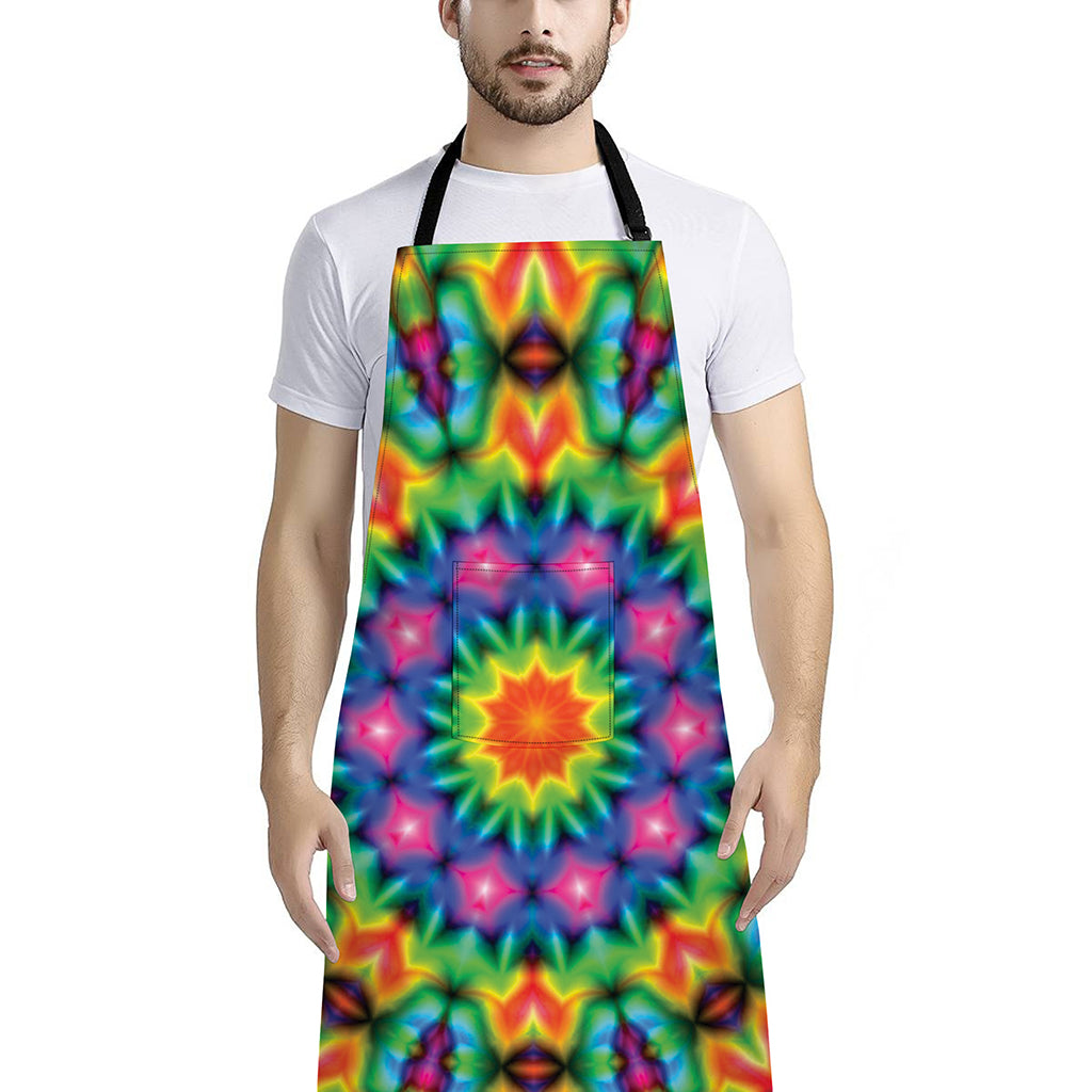 Rainbow Kaleidoscope Print Bib Apron With Pocket