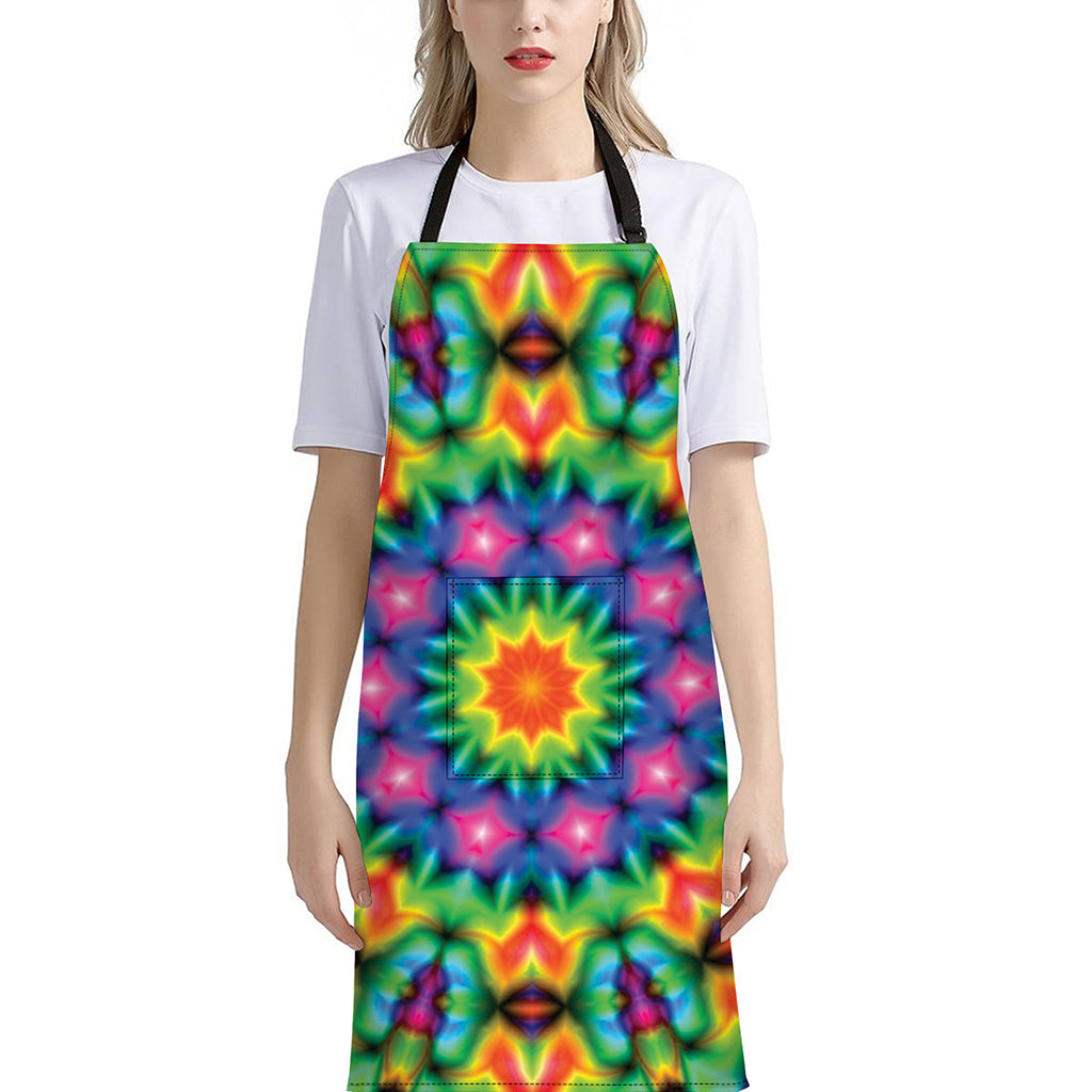 Rainbow Kaleidoscope Print Bib Apron With Pocket