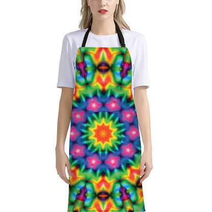 Rainbow Kaleidoscope Print Bib Apron With Pocket