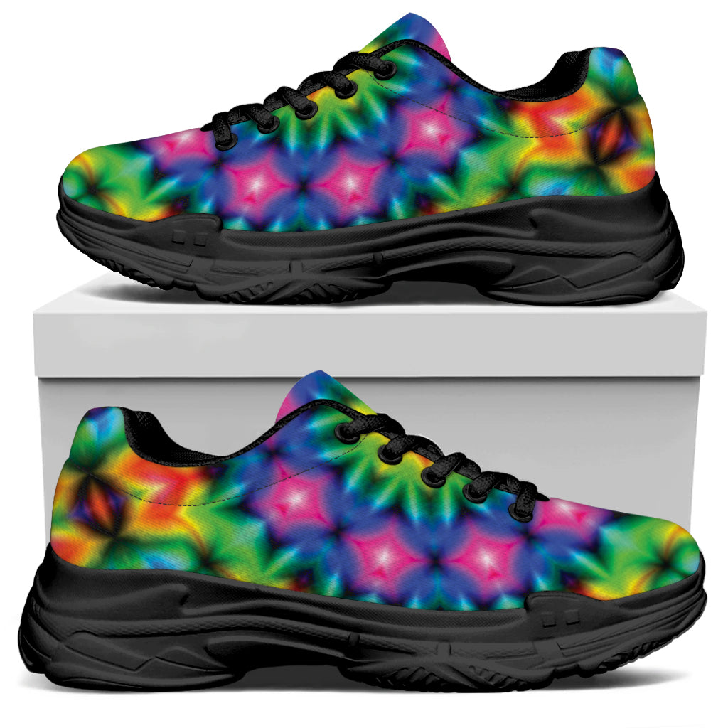 Rainbow Kaleidoscope Print Black Chunky Shoes