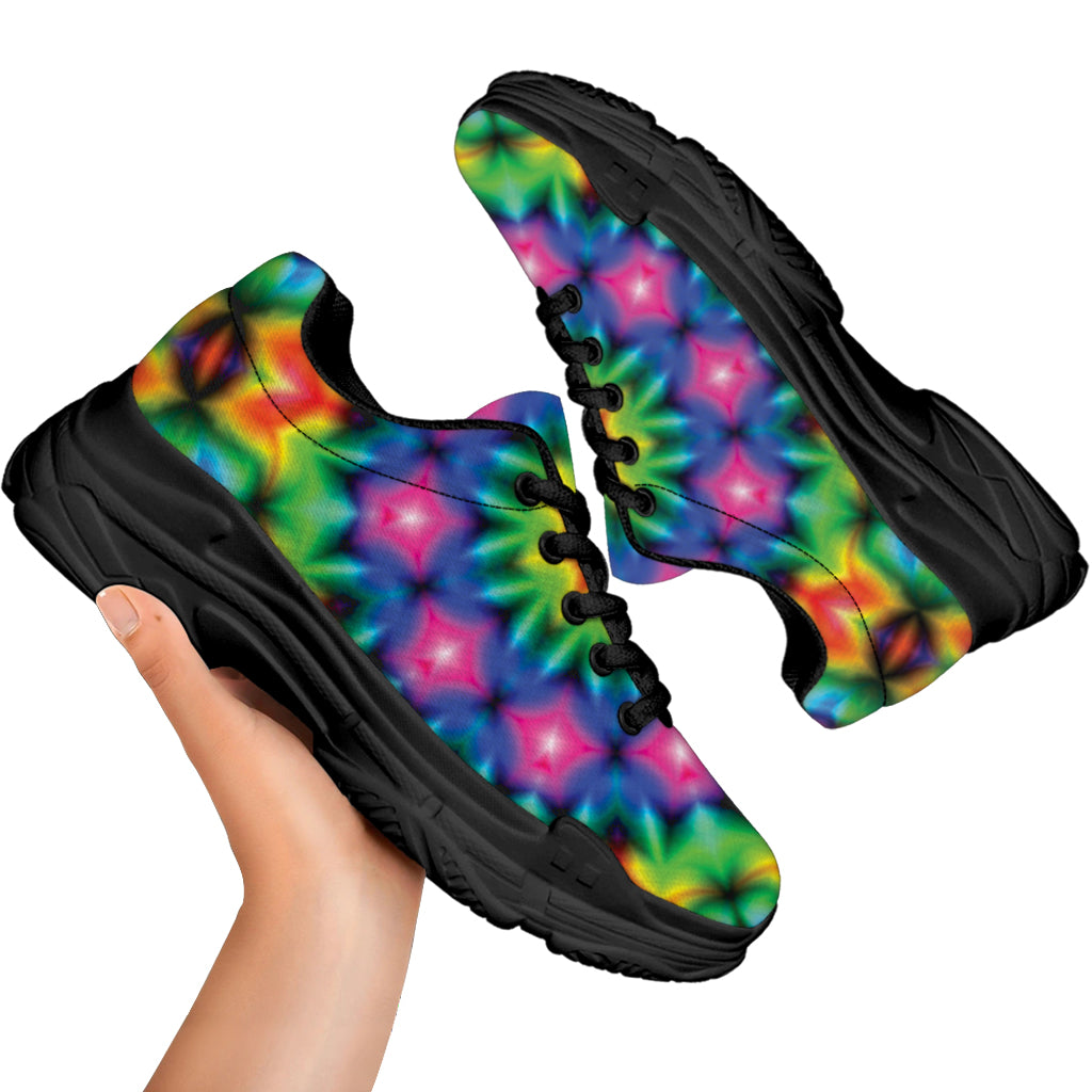 Rainbow Kaleidoscope Print Black Chunky Shoes