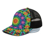Rainbow Kaleidoscope Print Black Mesh Trucker Cap