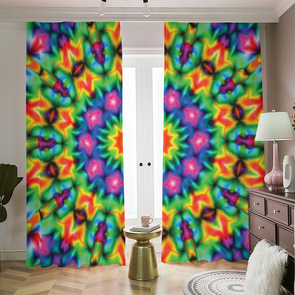 Rainbow Kaleidoscope Print Blackout Pencil Pleat Curtains