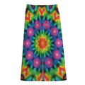 Rainbow Kaleidoscope Print Cotton Front Slit Maxi Skirt