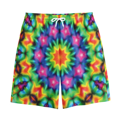 Rainbow Kaleidoscope Print Cotton Shorts