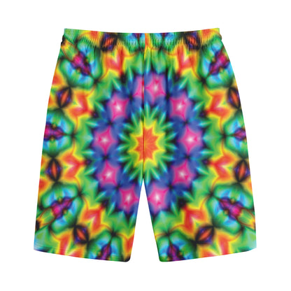 Rainbow Kaleidoscope Print Cotton Shorts