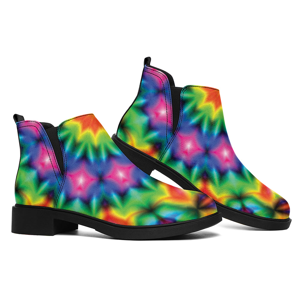 Rainbow Kaleidoscope Print Flat Ankle Boots