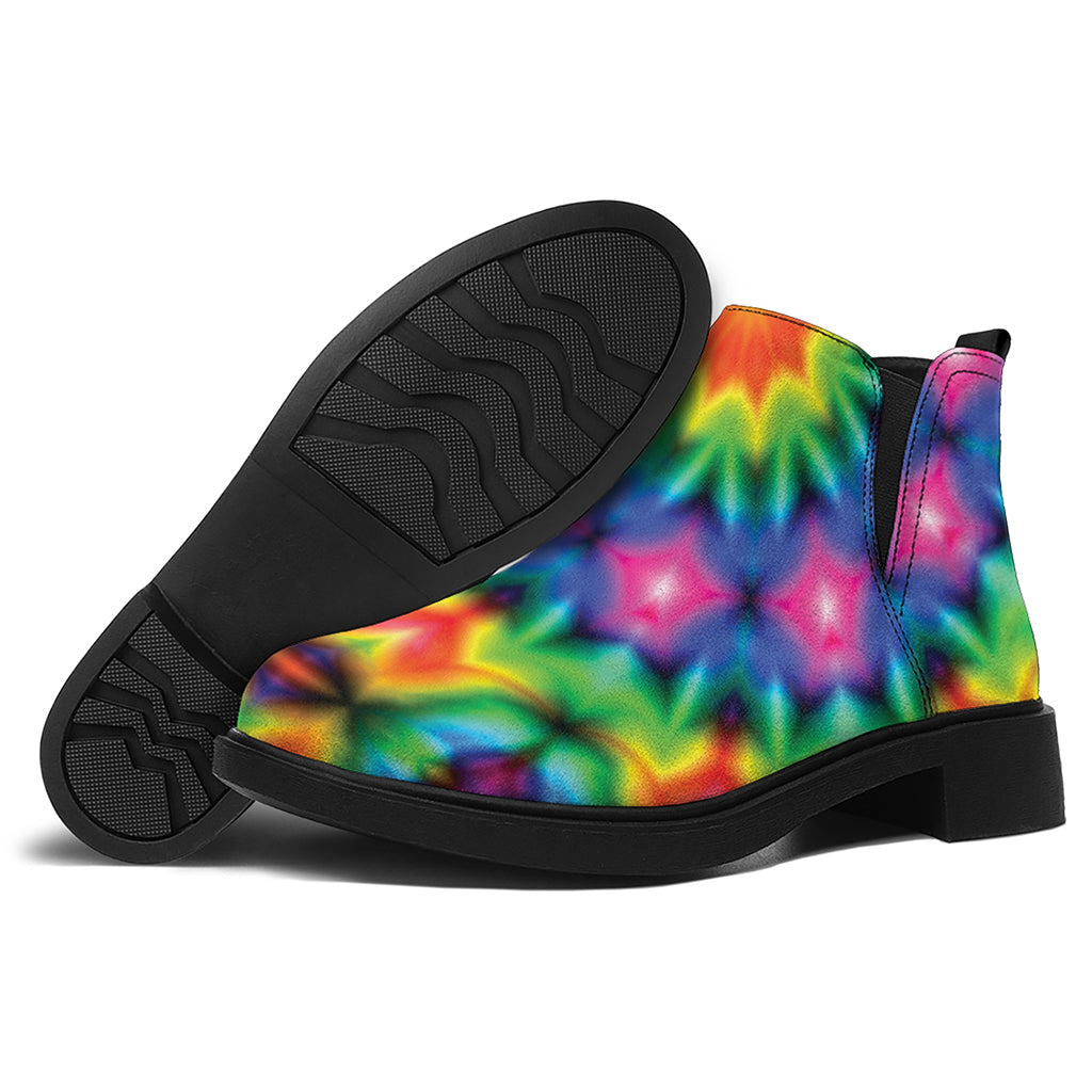 Rainbow Kaleidoscope Print Flat Ankle Boots