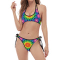 Rainbow Kaleidoscope Print Halter Scoop Tie Side Bikini