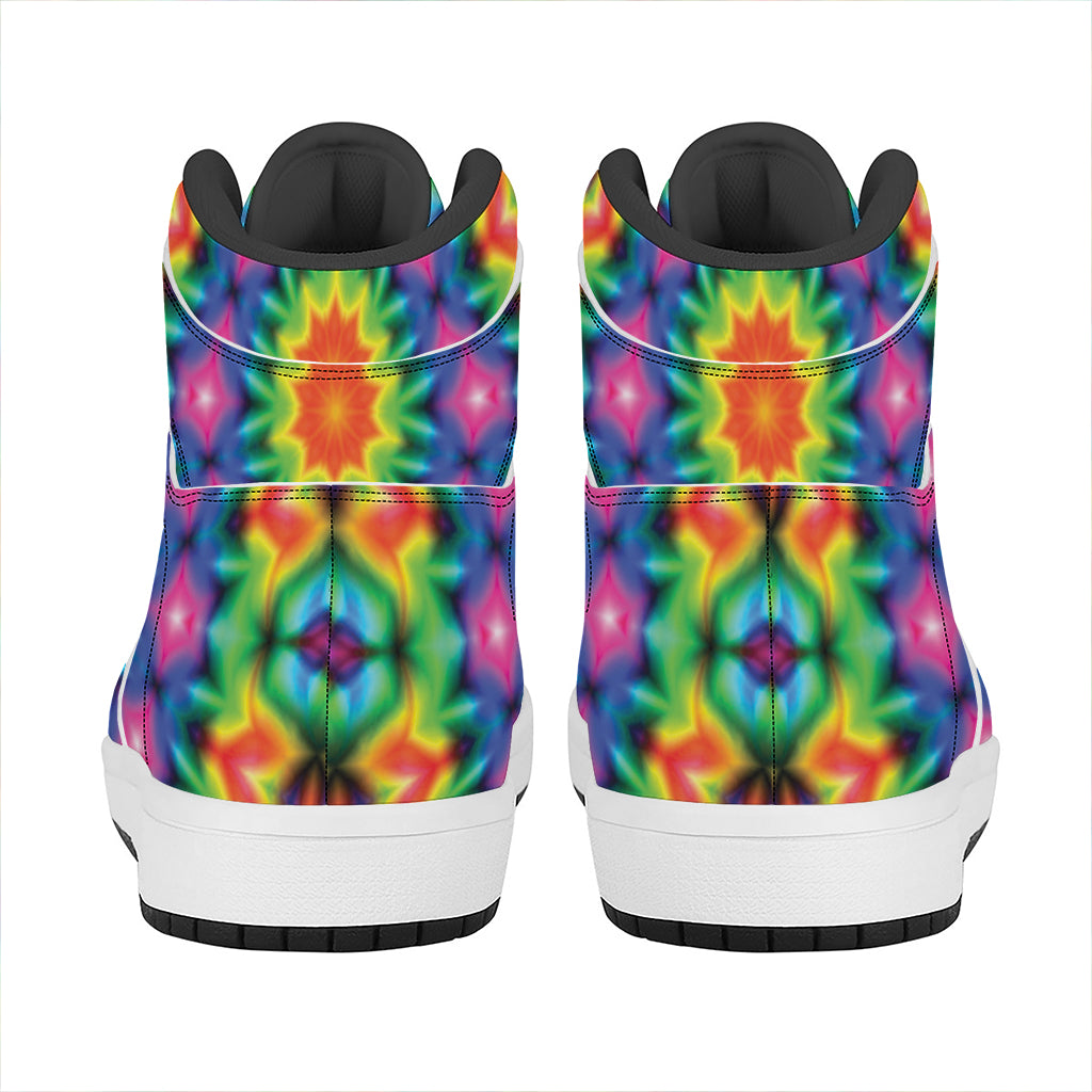 Rainbow Kaleidoscope Print High Top Leather Sneakers