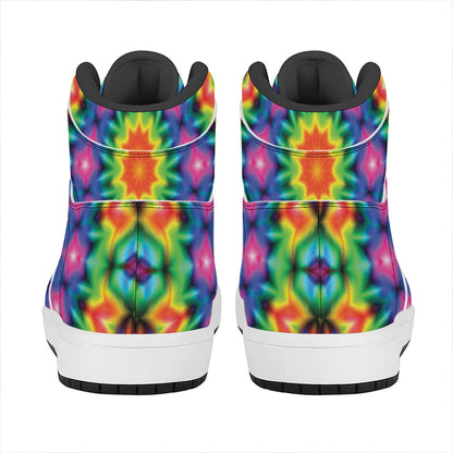 Rainbow Kaleidoscope Print High Top Leather Sneakers